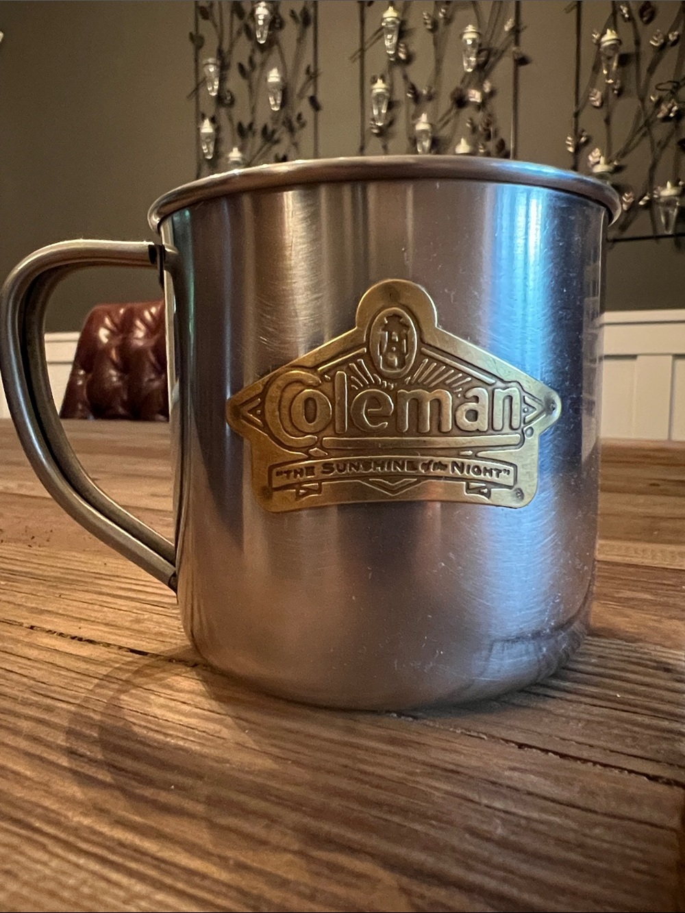 Coleman Silver Metal Camp Mug with Gold Badge
